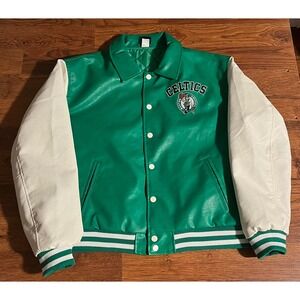 Ultra Game Boston Celtics NBA Varsity Jacket Green Faux Leather Bomber XL